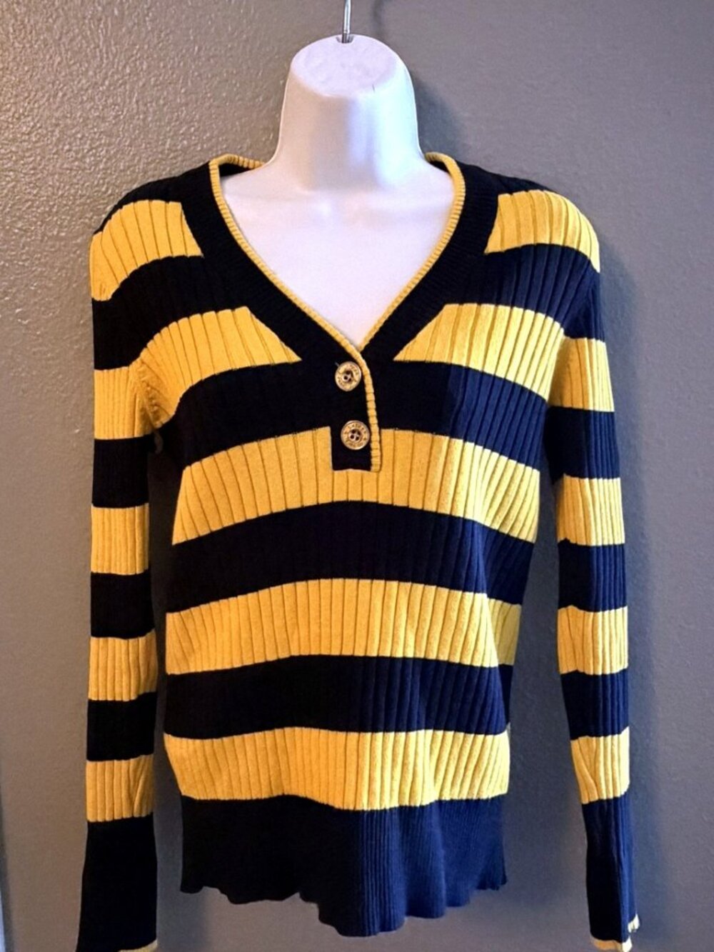 Lauren Ralph Lauren Striped Sweater - Navy and Gold, Size S